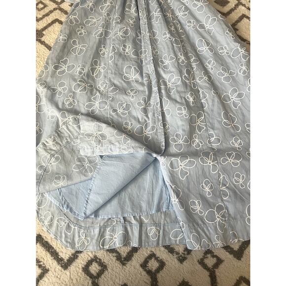 ANNIE WEAR Pale Blue Floral Smocked Puff Sleeve Button Shirt Midi Dress Sz L NWT - Picture 14 of 16